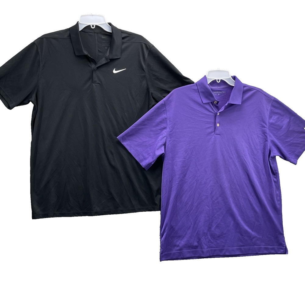 Nike Golf Polo Shirt LOT (2) Men Large Dri-Fit Preppy Performance Retro Athletic